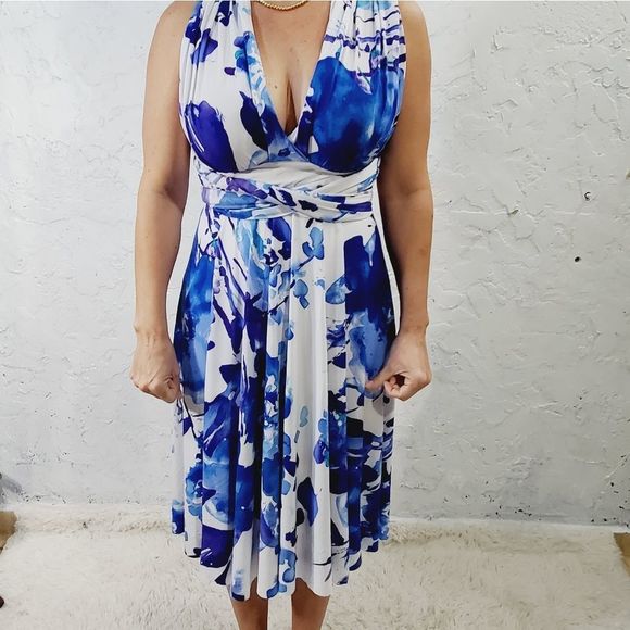 Dessy Collection Vivian Diamond Floral wrap convertible dress white blue size Xs - Picture 14 of 15